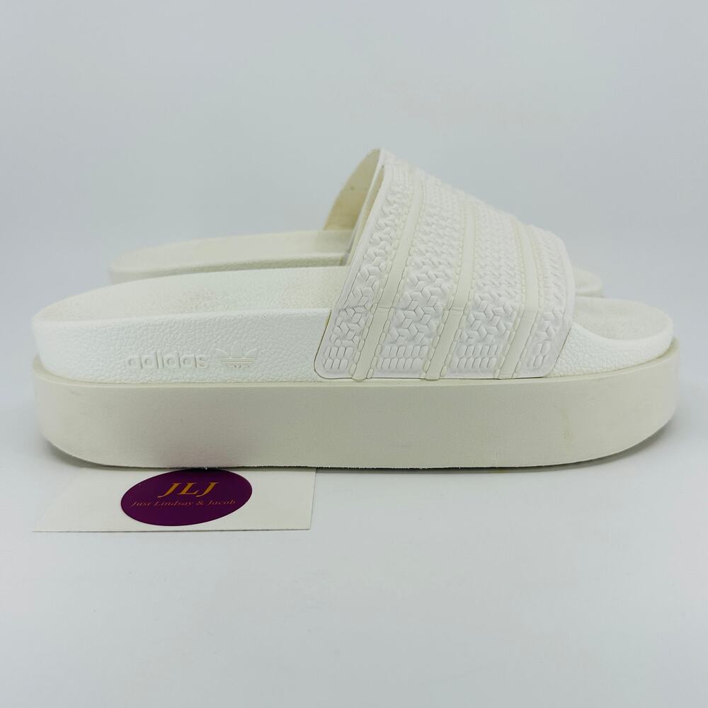 Adidas Women's Adilette Bonega Slide Platform Sandals Triple White GY0886 Size 9
